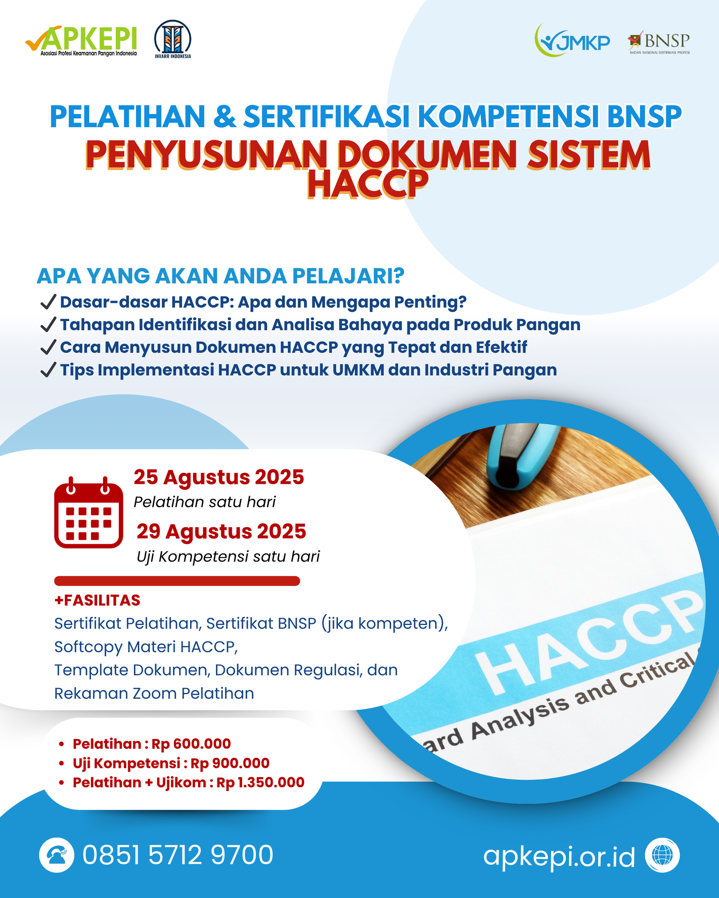 Training by Invarr & Sertifikasi Kompetensi Penyusunan Dokumen Sistem HACCP By LSP JMKP