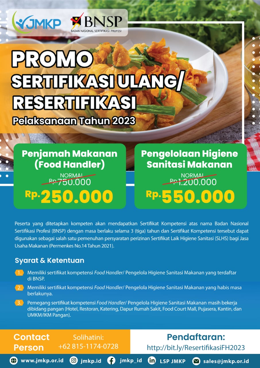 Resertifikasi Penjamah Makanan (Food Handler) by LSP JMKP