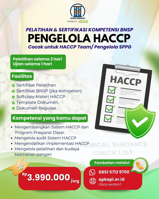 PELATIHAN & SERTIFIKASI KOMPETENSI BNSP "PENGELOLAAN HACCP" Cocok untuk HACCP Team / Pengelola SPPG