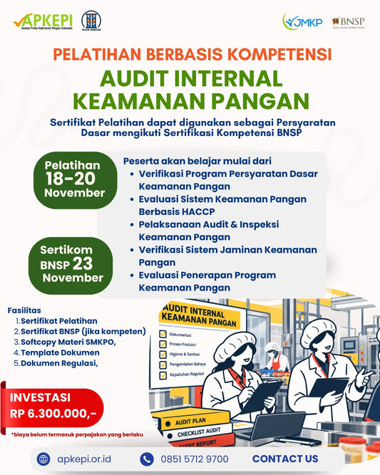 Pelatihan Berbasis Kompetensi: Audit Internal Keamanan Pangan