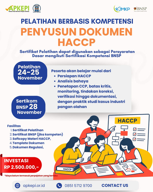Pelatihan Berbasis Kompetensi Penyusun Dokumen HACCP