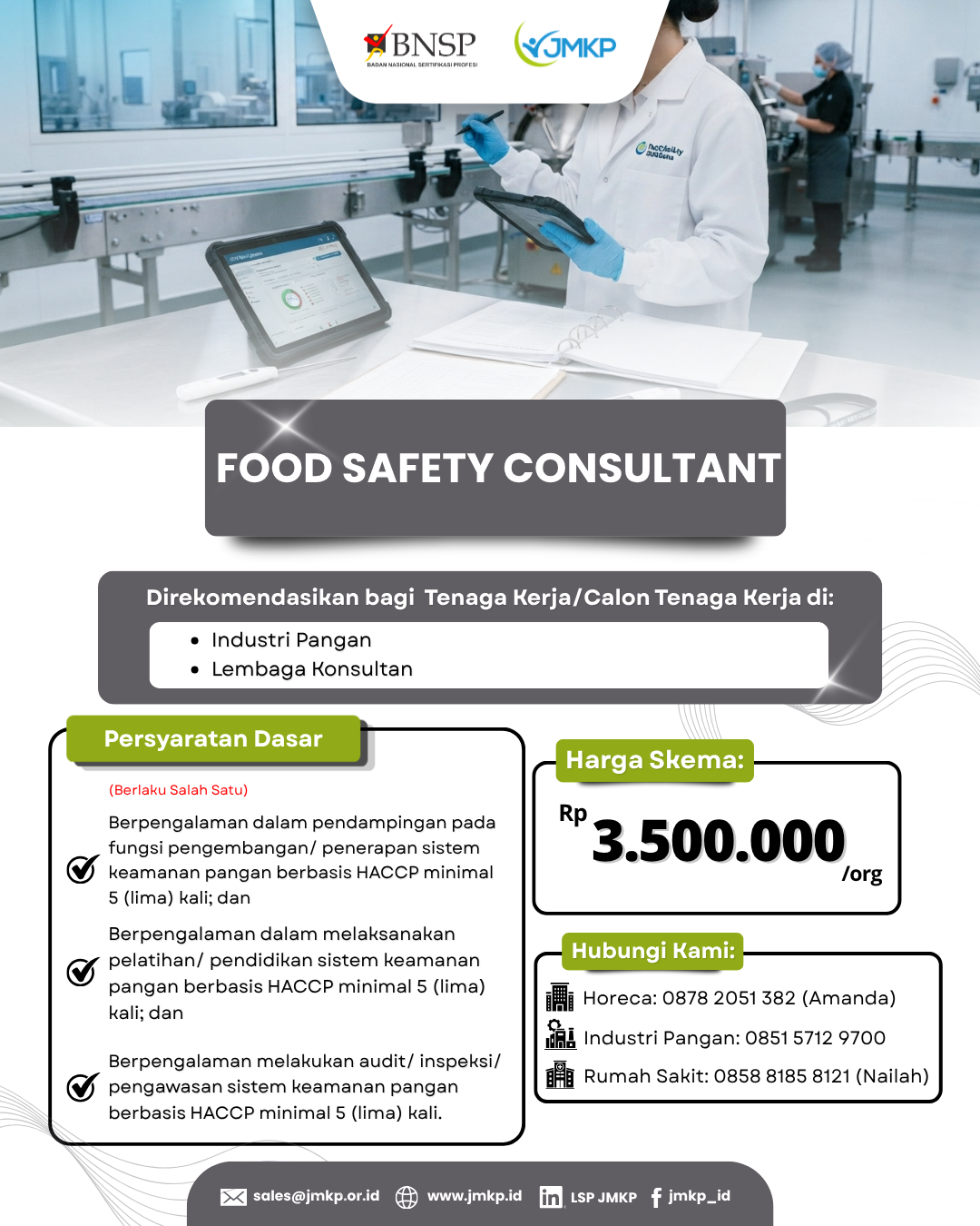 Sertifikasi Kompetensi Food Safety Consultant