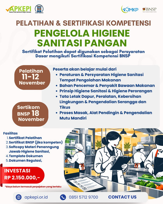 Pelatihan & Sertifikasi Kompetensi Pengelola Higiene Sanitasi Pangan